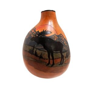 Stone Heat Studios Hand Painted Gourd Art Moose Mountain Sunset Rustic Decor